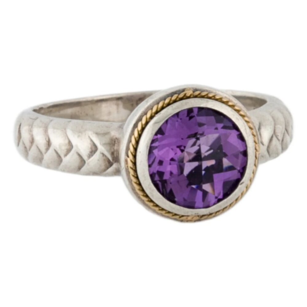 Effy NWT 18K Gold & Sterling Silver Amethyst AMY Cocktail Ring, Size 7